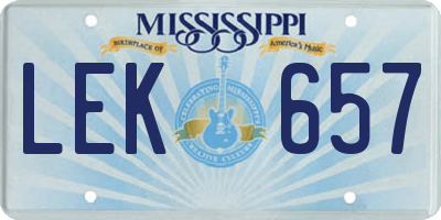MS license plate LEK657