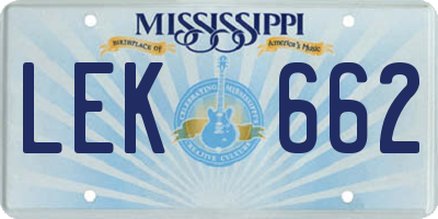 MS license plate LEK662