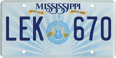 MS license plate LEK670