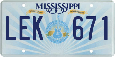 MS license plate LEK671