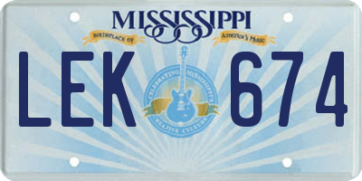 MS license plate LEK674