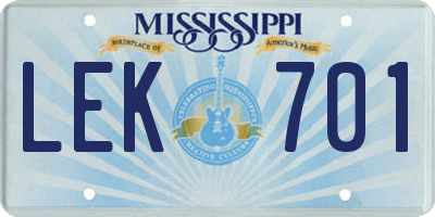 MS license plate LEK701