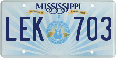 MS license plate LEK703