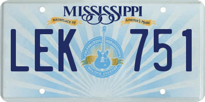 MS license plate LEK751