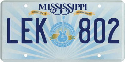 MS license plate LEK802