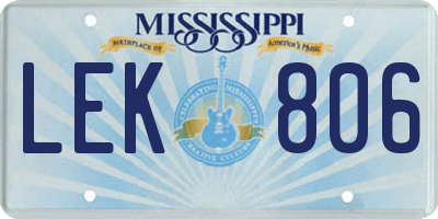 MS license plate LEK806