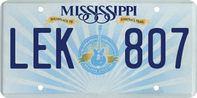 MS license plate LEK807