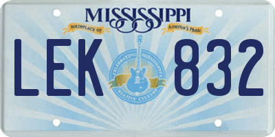MS license plate LEK832
