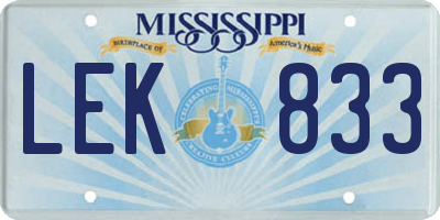 MS license plate LEK833