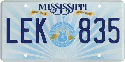 MS license plate LEK835