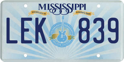 MS license plate LEK839
