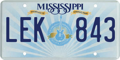 MS license plate LEK843