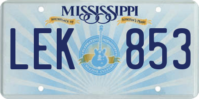 MS license plate LEK853