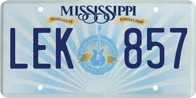 MS license plate LEK857
