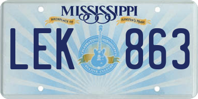 MS license plate LEK863