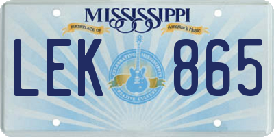 MS license plate LEK865