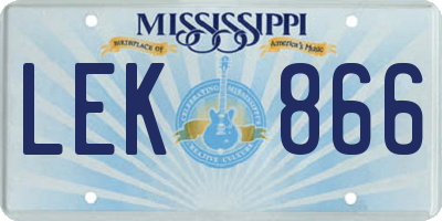 MS license plate LEK866