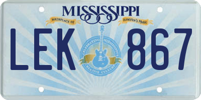 MS license plate LEK867