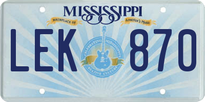 MS license plate LEK870