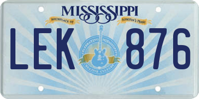 MS license plate LEK876