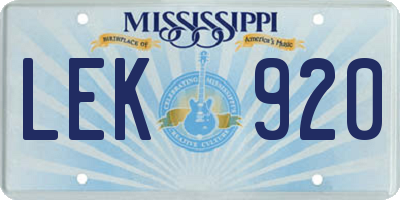 MS license plate LEK920