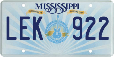 MS license plate LEK922