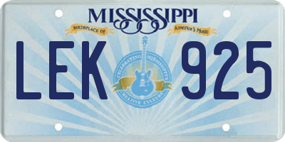 MS license plate LEK925