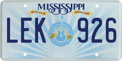 MS license plate LEK926