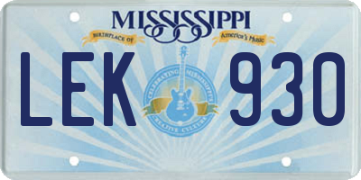 MS license plate LEK930