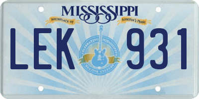 MS license plate LEK931