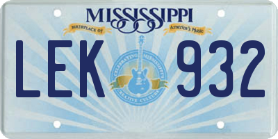 MS license plate LEK932