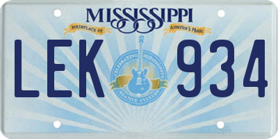 MS license plate LEK934