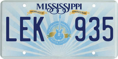 MS license plate LEK935