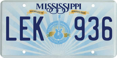 MS license plate LEK936