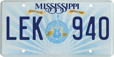 MS license plate LEK940
