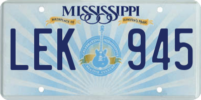MS license plate LEK945