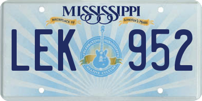 MS license plate LEK952