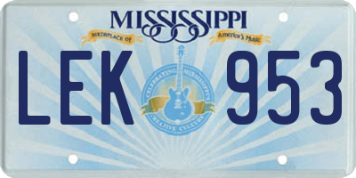 MS license plate LEK953