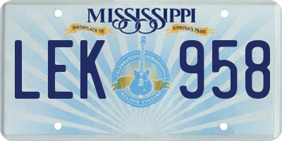 MS license plate LEK958