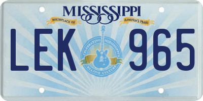 MS license plate LEK965