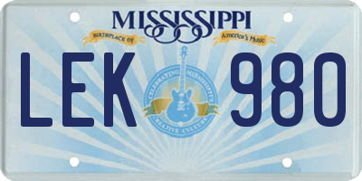 MS license plate LEK980
