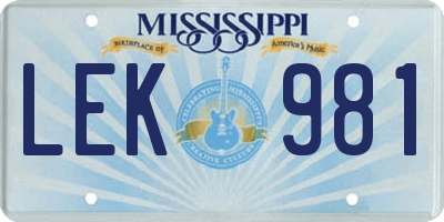 MS license plate LEK981