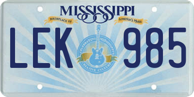 MS license plate LEK985