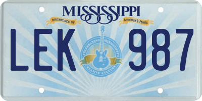 MS license plate LEK987