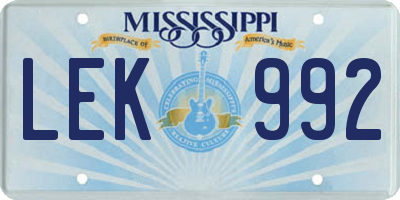 MS license plate LEK992
