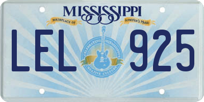 MS license plate LEL925
