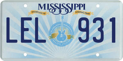 MS license plate LEL931