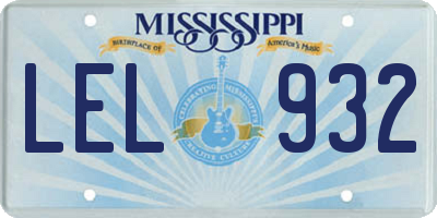 MS license plate LEL932