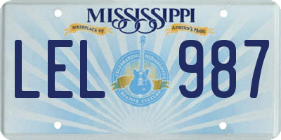 MS license plate LEL987
