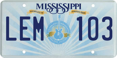 MS license plate LEM103